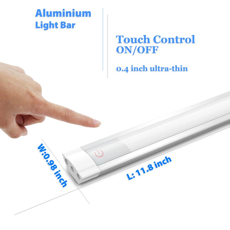 MYPLUS Under Cabinet Lights, 12" Touch Activated and Dimmable Aluminum LED Bar for Kitchen, Workbench and Desk, Warm White 3000K, Plug-in, Sliver - Image 2